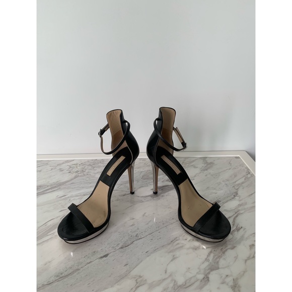 Authentic Michael Kors Collection Doris Black Leather Ankle Strap Platform Heels - Picture 3 of 4